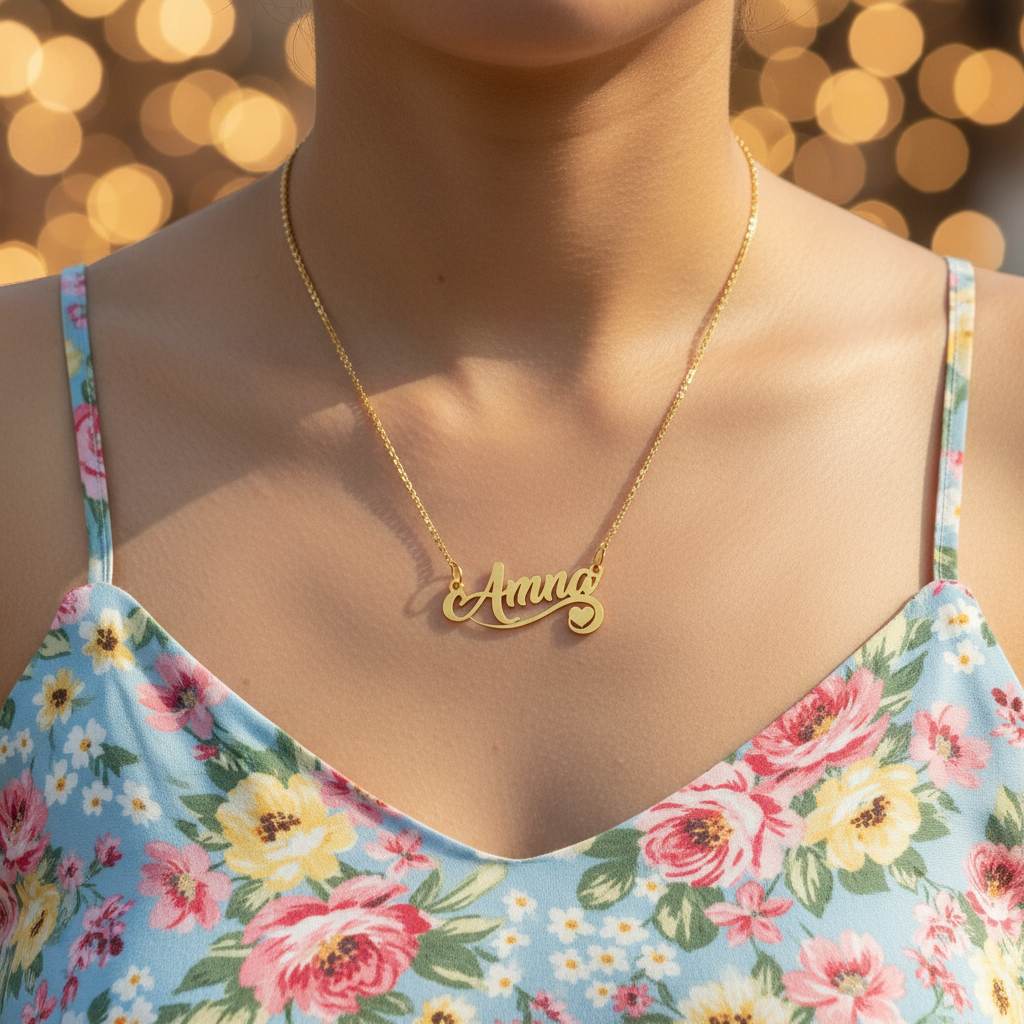 Twirl Heart Motif Personalized Name Necklace