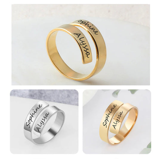 Personalized Engraved Dual Name Adjustable Ring