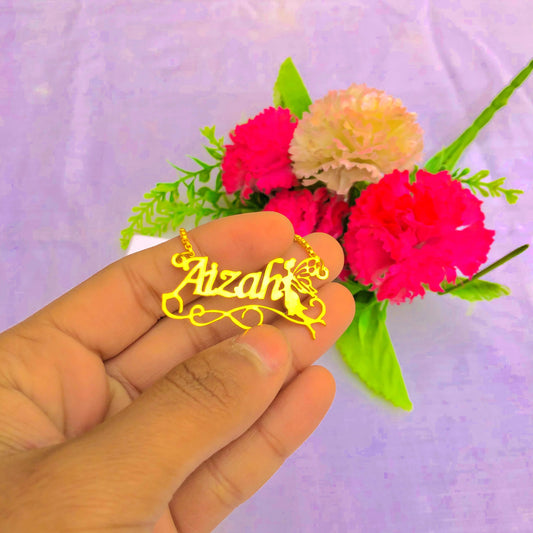 Customized Name Necklace with Fairy – 22K Gold Plated