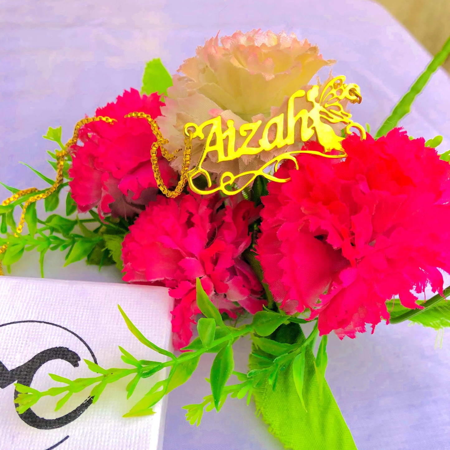 Customized Name Necklace with Fairy – 22K Gold Plated