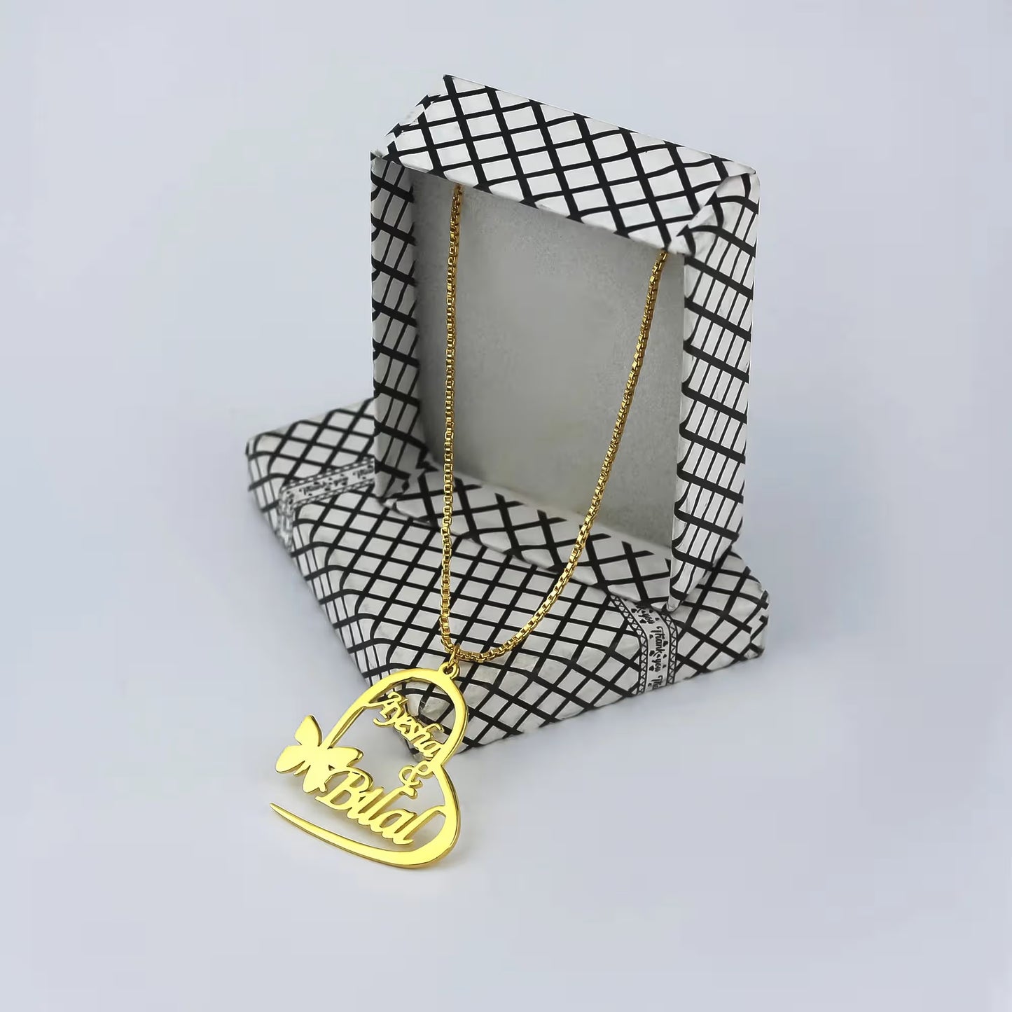 BUTTERFLY HEART COUPLE NAME NECKLACE