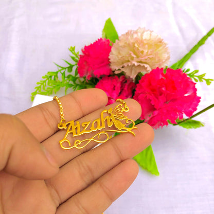 Customized Name Necklace with Fairy – 22K Gold Plated