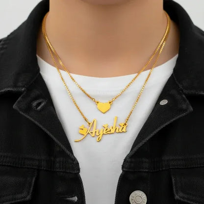 Double Chain Heart Name Necklace