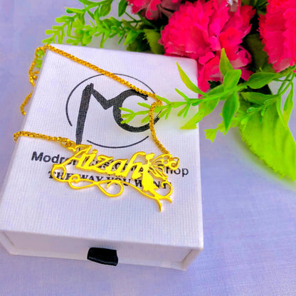 Customized Name Necklace with Fairy – 22K Gold Plated
