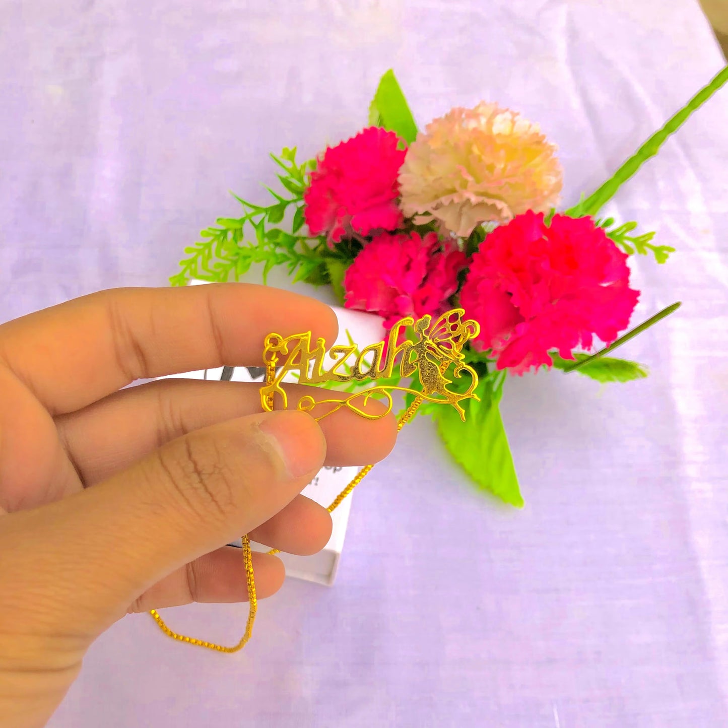 Customized Name Necklace with Fairy – 22K Gold Plated