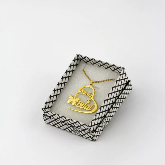BUTTERFLY HEART COUPLE NAME NECKLACE